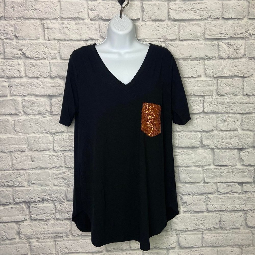 Zenana Large Black Sequin Pocket T-Shirt